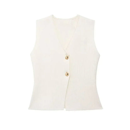 Women's Button-Front V-Neck Sleeveless Top