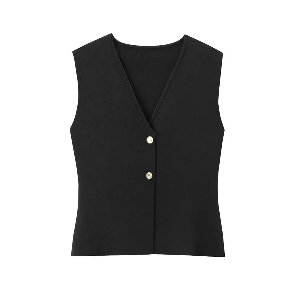Women's Button-Front V-Neck Sleeveless Top