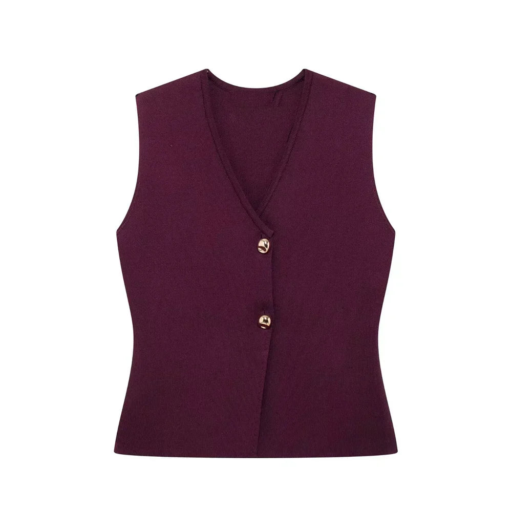Women's Button-Front V-Neck Sleeveless Top