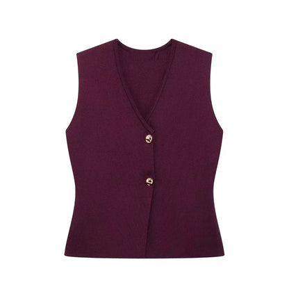 Women's Button-Front V-Neck Sleeveless Top