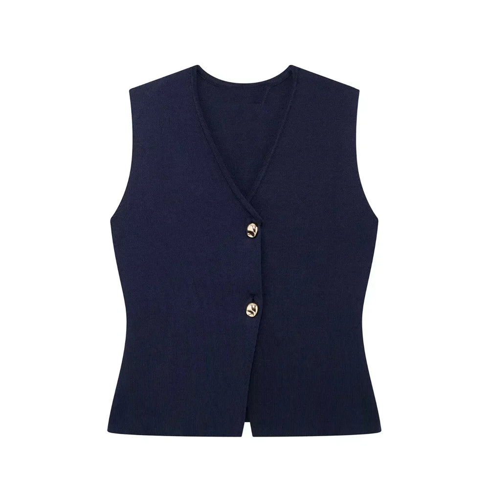 Women's Button-Front V-Neck Sleeveless Top