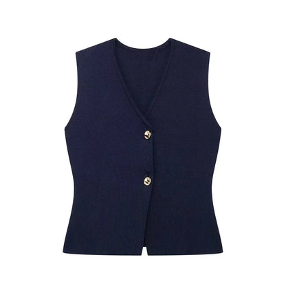 Women's Button-Front V-Neck Sleeveless Top
