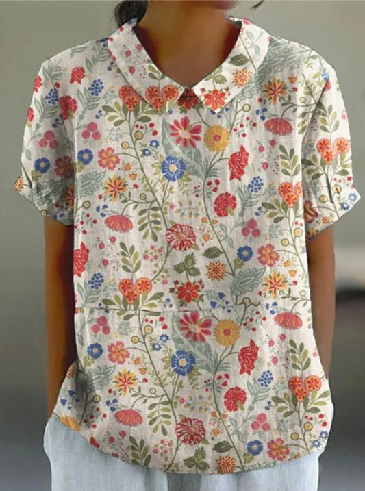 Women's Floral Print Collared Blouse