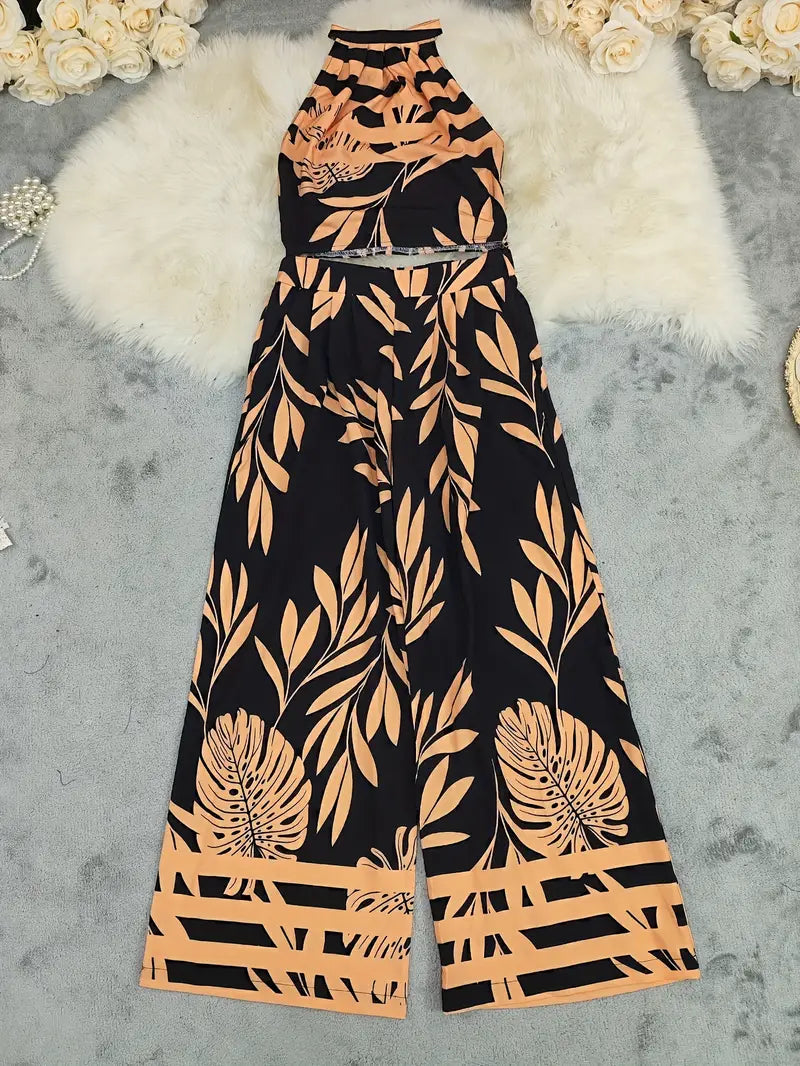 Women's Halter Top Wide Leg Pant Set