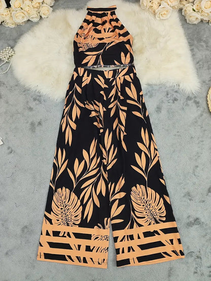 Women's Halter Top Wide Leg Pant Set