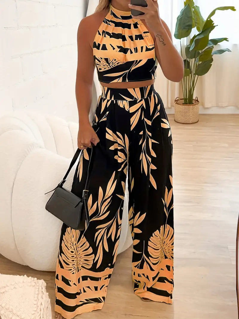 Women's Halter Top Wide Leg Pant Set