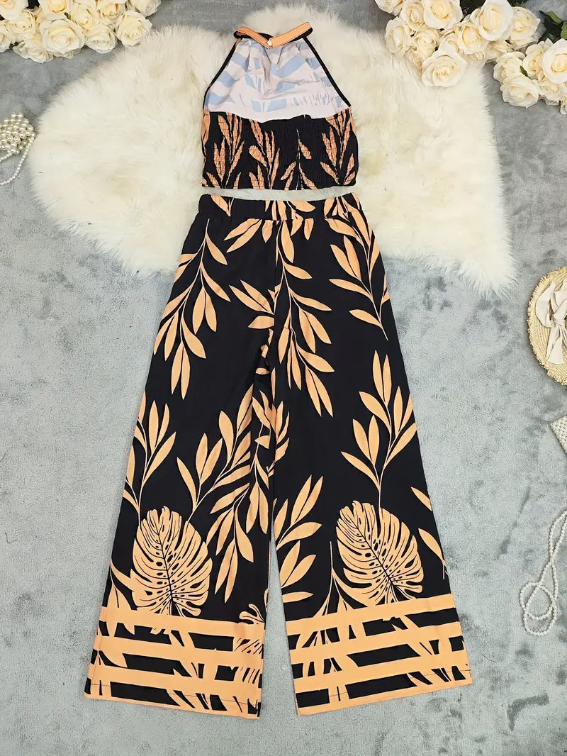 Women's Halter Top Wide Leg Pant Set