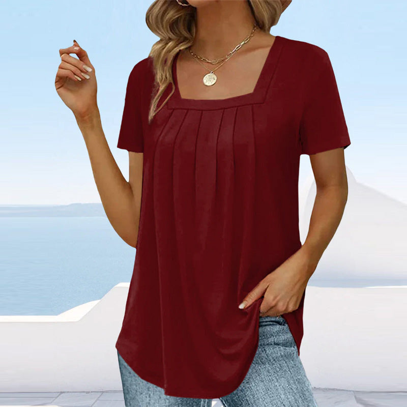 Women's Pleated Square Neck Blouse