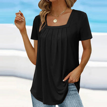 Women's Pleated Square Neck Blouse