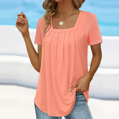 Women's Pleated Square Neck Blouse