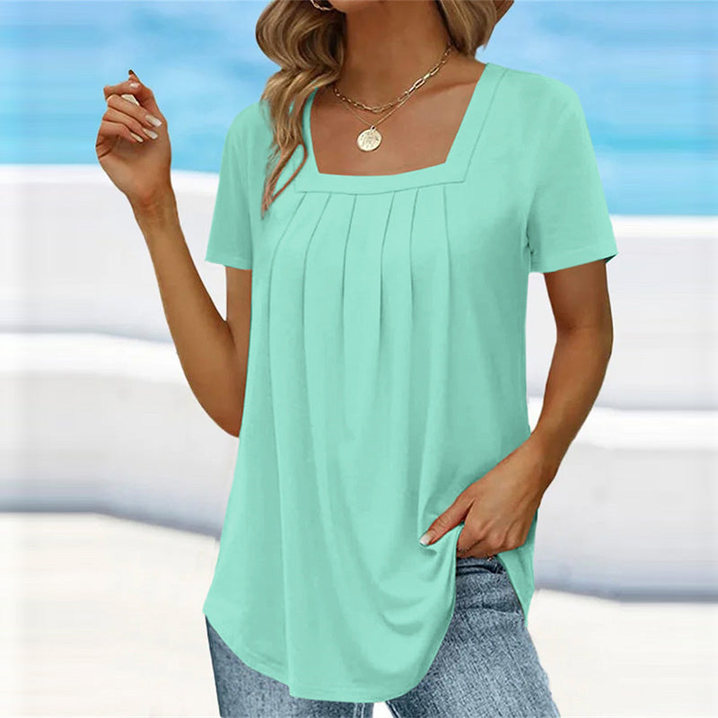 Women's Pleated Square Neck Blouse