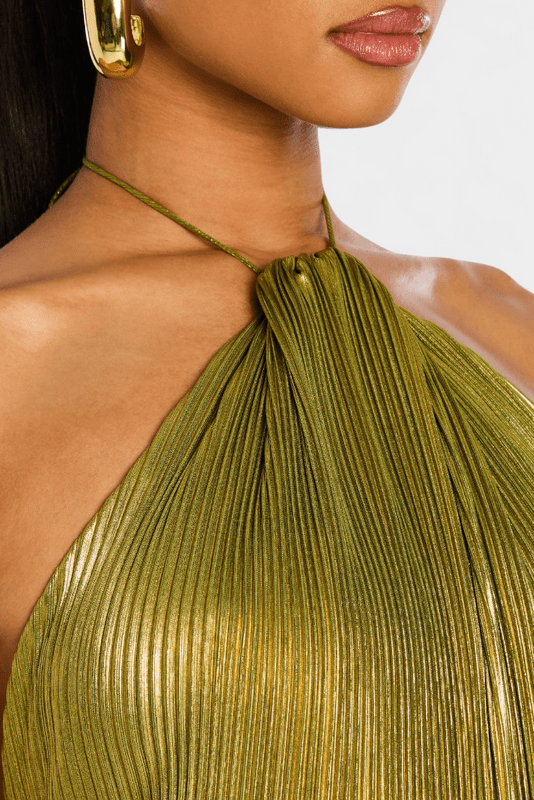 Elegant Halter Pleated Maxi Dress