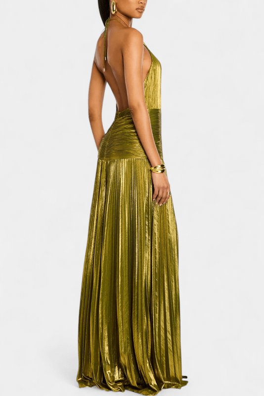 Elegant Halter Pleated Maxi Dress