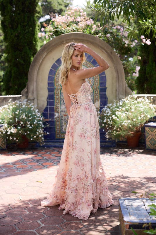 Elegant Floral Halter A Line Maxi Dress