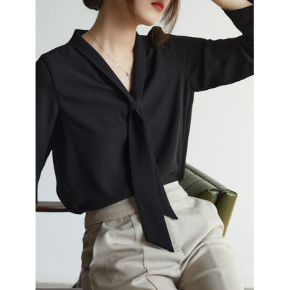 Women's Tie Neck Long Sleeve Blouse