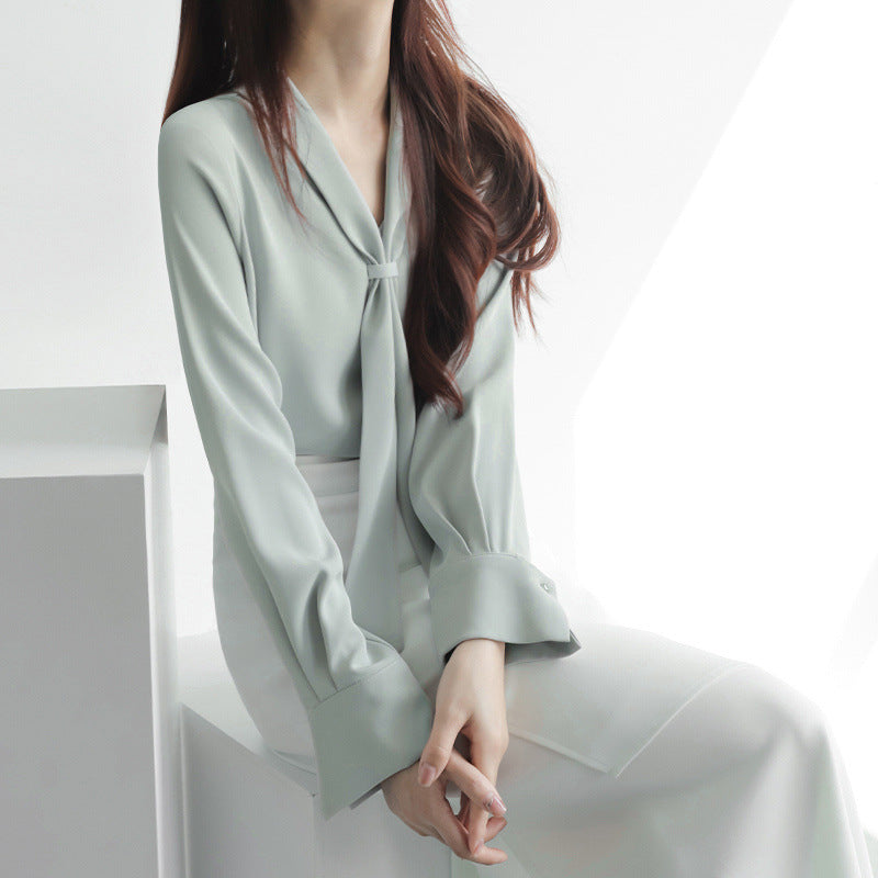 Women's Tie Neck Long Sleeve Blouse