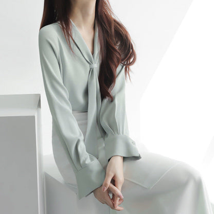 Women's Tie Neck Long Sleeve Blouse