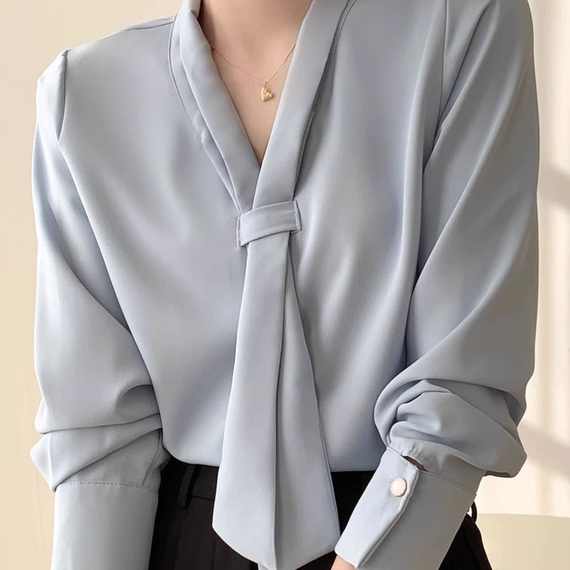 Women's Tie Neck Long Sleeve Blouse