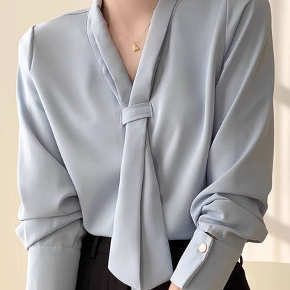 Women's Tie Neck Long Sleeve Blouse