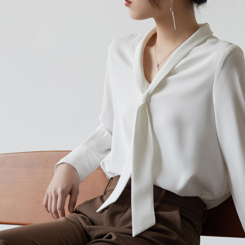 Women's Tie Neck Long Sleeve Blouse