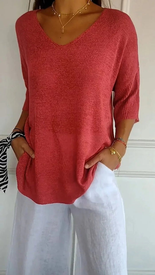 Women's V-Neck Knit Top