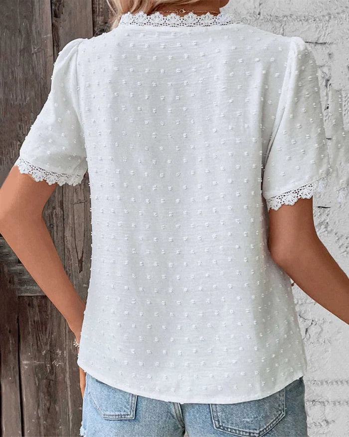 Women's V-Neck Lace Trim Blouse