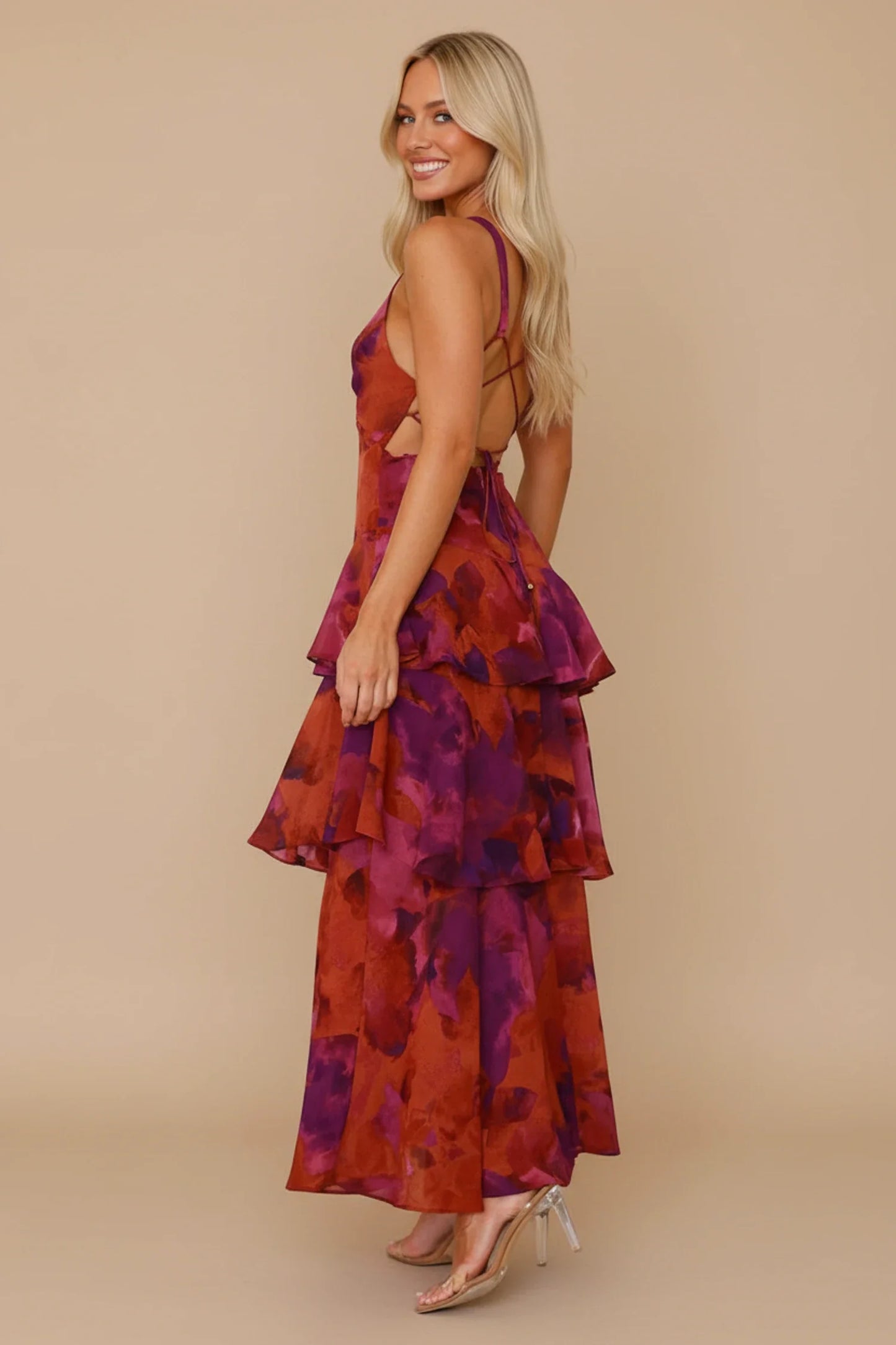 Elegant Floral Halter Maxi Dress