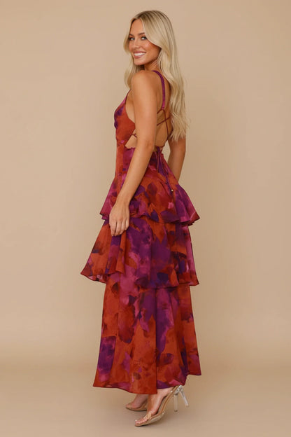 Elegant Floral Halter Maxi Dress