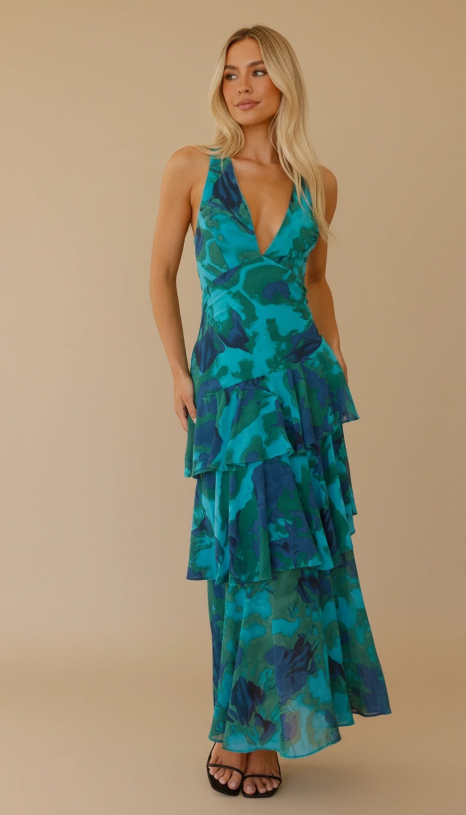 Elegant Floral Halter Maxi Dress