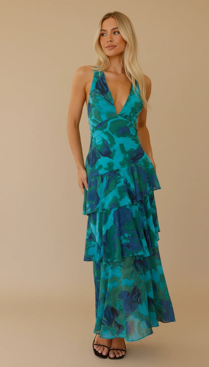 Elegant Floral Halter Maxi Dress