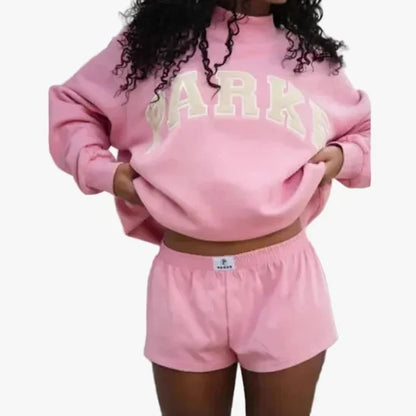 Women's Cropped Varsity Sweatshirt with Mock Neck & Dropped Shoulders