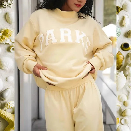 Women's Cropped Varsity Sweatshirt with Mock Neck & Dropped Shoulders
