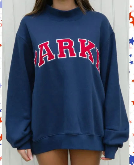 Women's Cropped Varsity Sweatshirt with Mock Neck & Dropped Shoulders