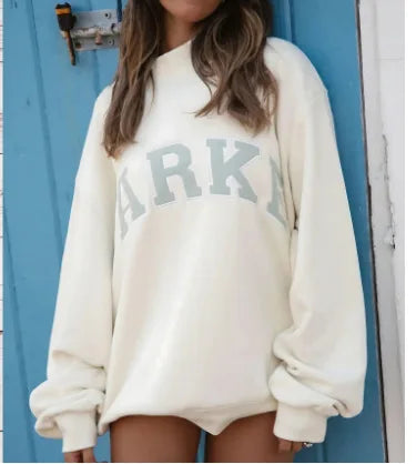 Women's Cropped Varsity Sweatshirt with Mock Neck & Dropped Shoulders
