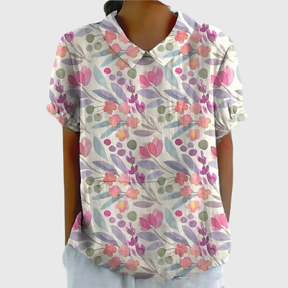 Grace | Women's Linen Short Sleeve Collared Blouse Relaxed Fit