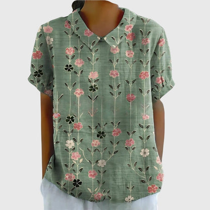 Grace | Women's Linen Short Sleeve Collared Blouse Relaxed Fit