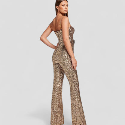 Velmora | Combinaison évasée à sequins pour femmes | Tenue de soirée scintillante