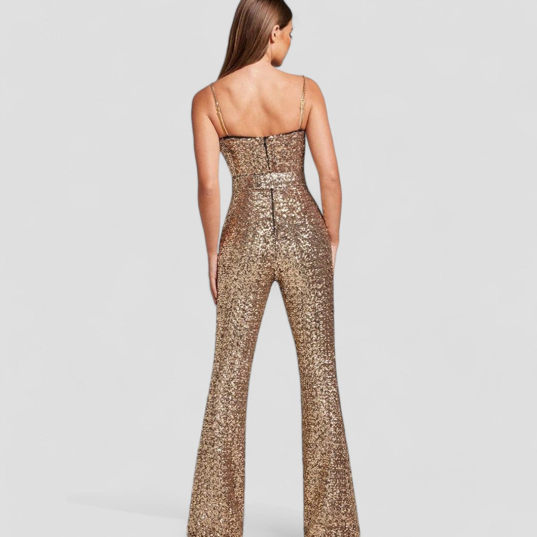 Velmora | Combinaison évasée à sequins pour femmes | Tenue de soirée scintillante