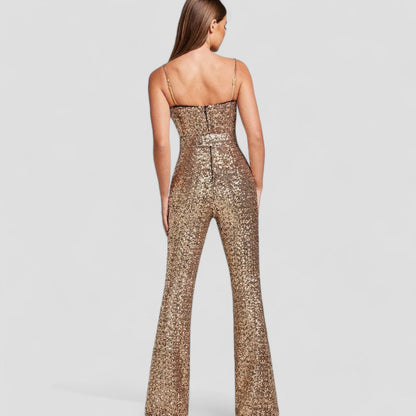 Velmora | Combinaison évasée à sequins pour femmes | Tenue de soirée scintillante