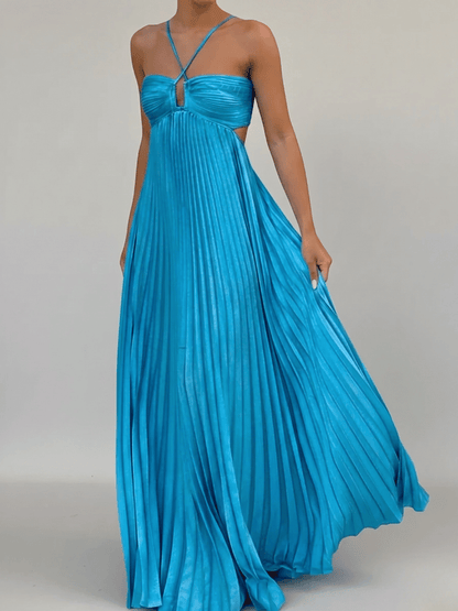 Elegant Halter Backless Pleated Maxi Dress