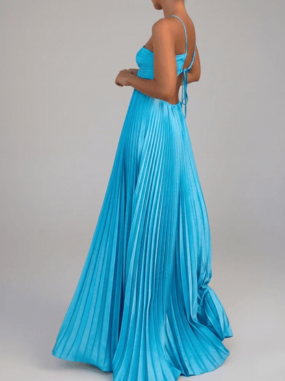 Elegant Halter Backless Pleated Maxi Dress