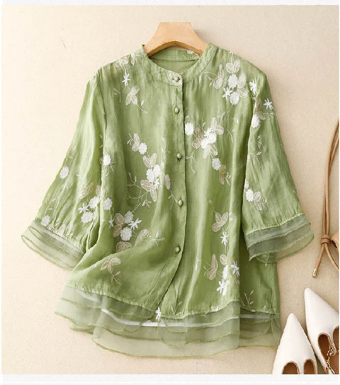 Floral Embroidered Blouse for Women in a Breathable Fabric Blend – Celeste